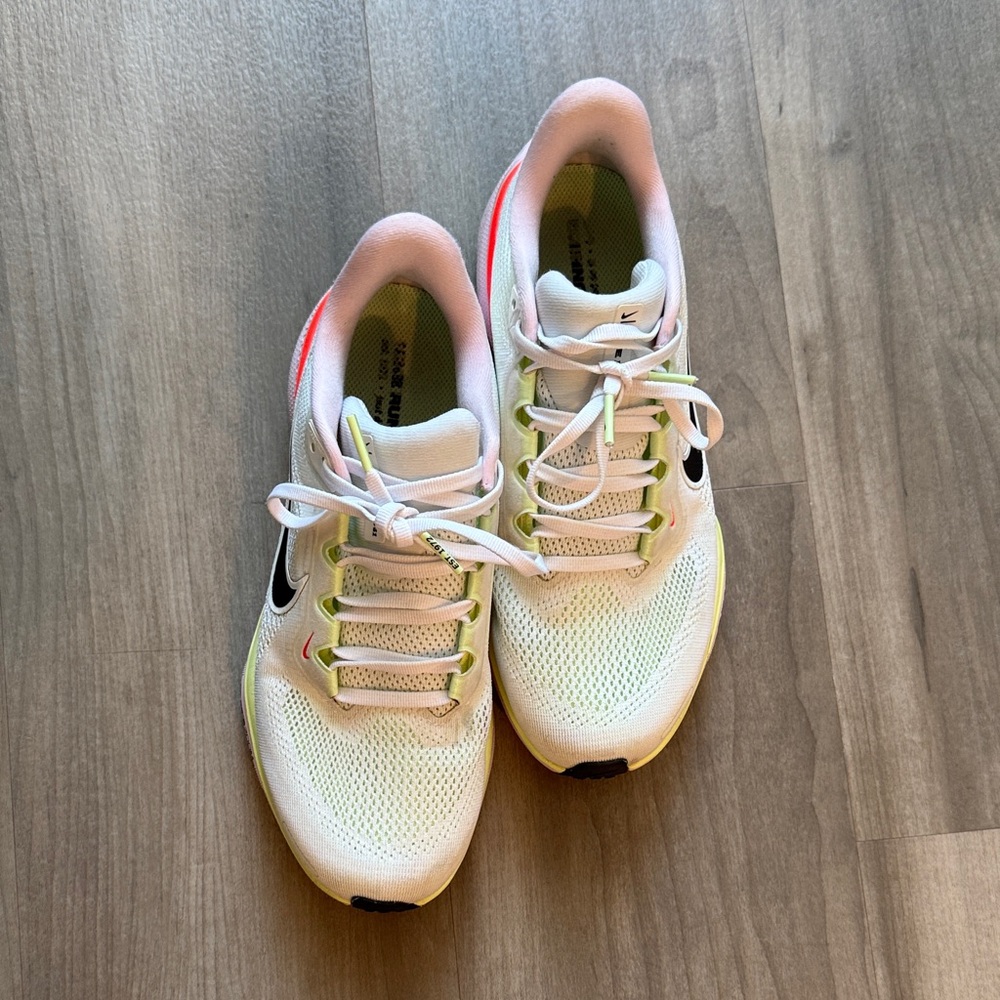 Nike White and Black Sneakers with hot pink and neon green Accents